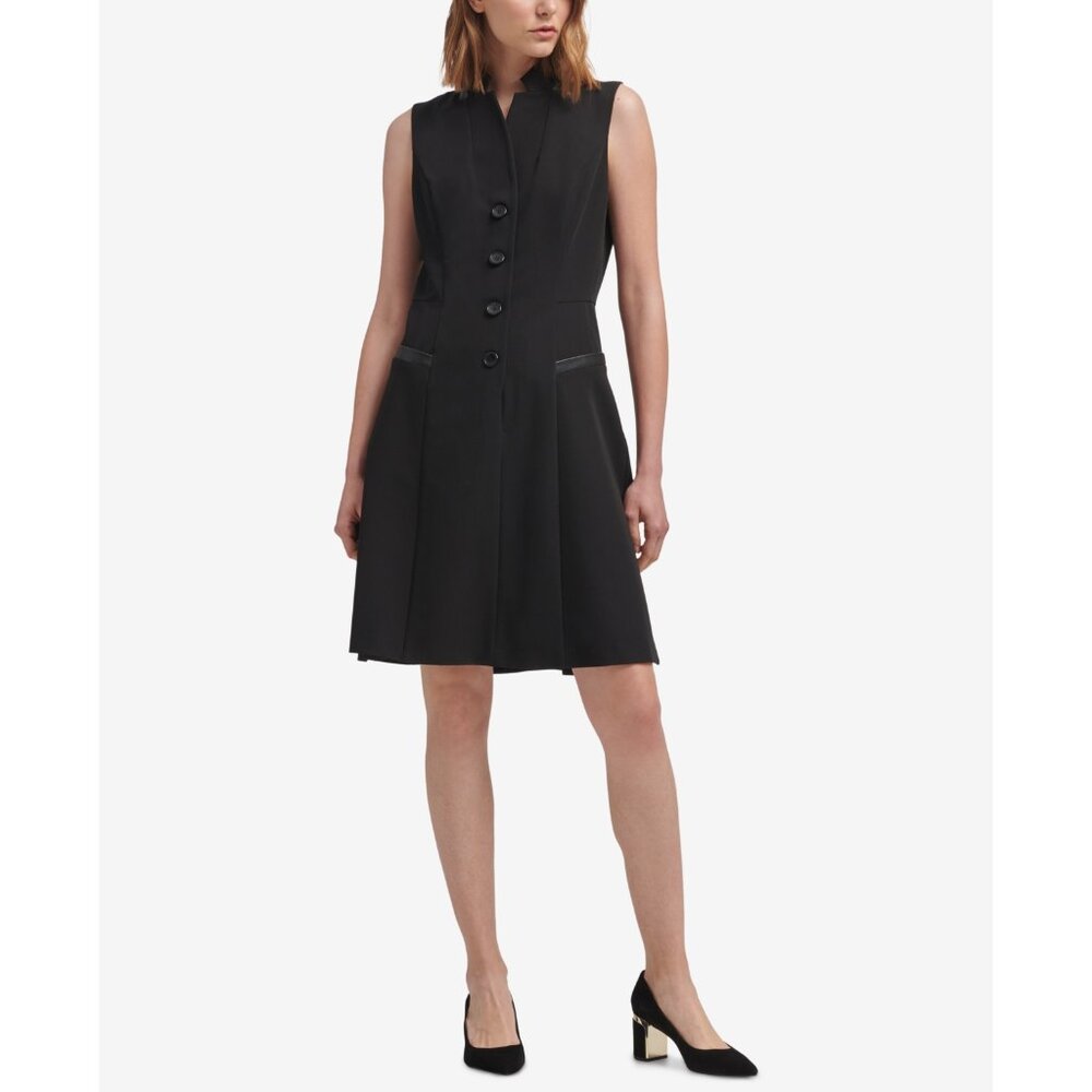 NWT DKNY Womens Size 16 Black Tuxedo A-Line Knee-Length Sleeveless Dress NEW